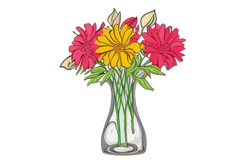 bouquet of red and yellow flowers in a glass vase. Generative ai