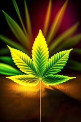A luminous cannabis leaf