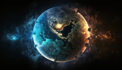 planet in space, the earth in galaxy, digital technology concept by generative AI.