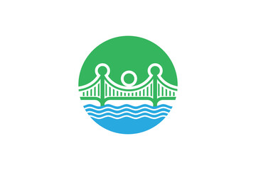 Bridge people circle cooperation logo design template vector