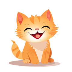 Red cat smiles, sits on a white background. Vector illustration for postcard, banner, web, design arts.