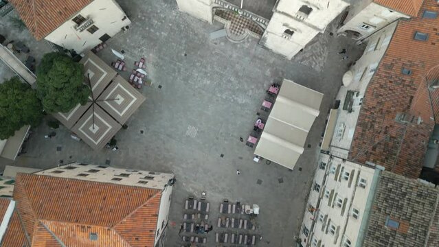 Top Down Aerial View of Kotor Cathedral