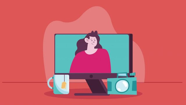 female vloger in desktop animation