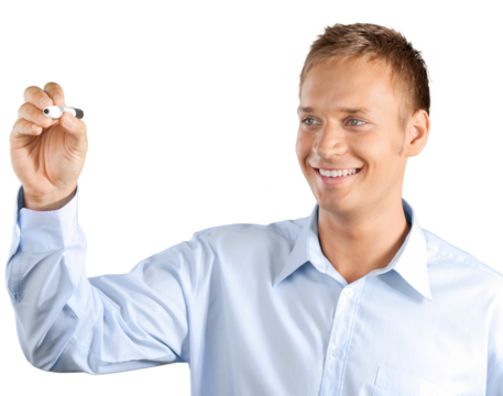 Businessman writing with a dry erase marker