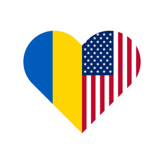 unity concept. heart shape icon with ukraine and american flags. vector illustration isolated on white background