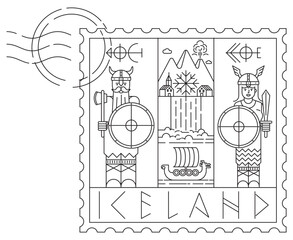 Iceland pen sketch illustration. Poster, Wall Decoration, Postcard, Social Media Banner, Brochure Cover Design Background. Vector Pattern.