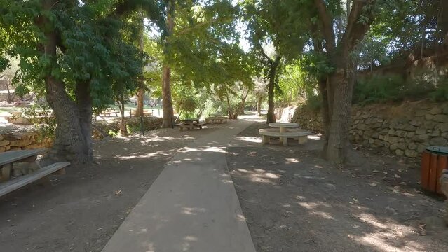 Walking among the paths in the Ein Hamad nature reserve in Jerusalem - Israel.in a bright summer day