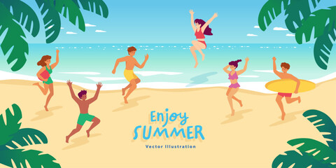 Obraz na płótnie Canvas Scenery of people enjoying summer on the beach