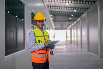 Asia people are engineer concept, Indian man engineer standing confident in factory