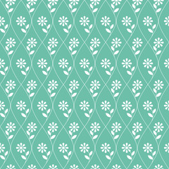 Seamless floral pattern on green background.