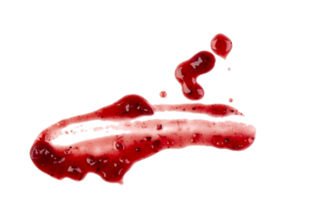 Sweet red berry jam, sauce as abstract smear stain isolated on white, transparent background, PNG