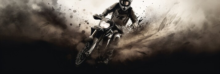 wallpaper of a motocross rider drifting and kicking up dust, motobike background, banner, header, generative ai - obrazy, fototapety, plakaty