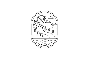 outdoor camping line art logo design vector stock template