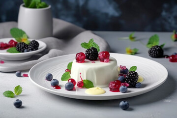 Tasty panna cotta dessert. Super photo realistic background. Generative ai illustration