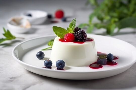 Tasty panna cotta dessert. Super photo realistic background. Generative ai illustration