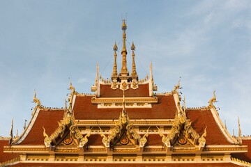 Roof, holy bot of Wat Pa Saeng Arun, south side, decorated roof, Khon Kaen, Isan, Thailand, Asia