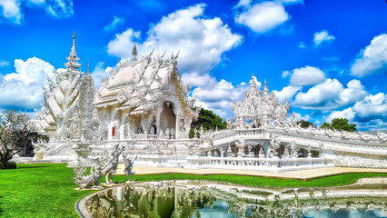 Famous Wat Rong Khun (White temple) in Chiang Rai province, Northern Thailand
