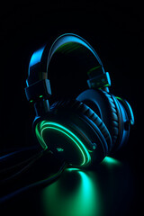 Fototapeta na wymiar Glowing headphone neon 