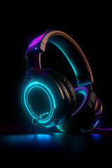 Fototapeta na wymiar Glowing headphone neon 