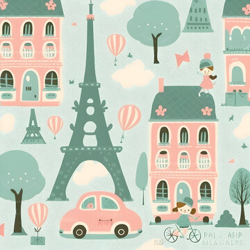 cute Paris print pattern for baby ai generated 