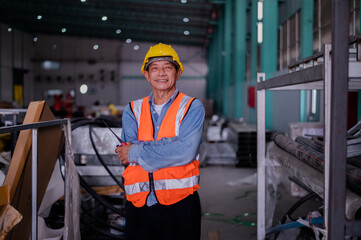 senior engineer working inside the building of a manufacturing plant. industrial plant