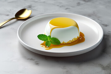 Tasty panna cotta dessert. Super photo realistic background. Generative ai illustration