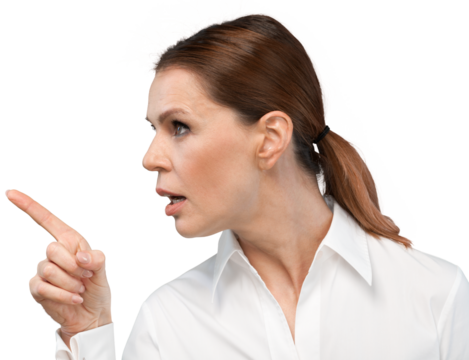Businesswoman Arguing And Pointing With Finger Close-up - Isolated