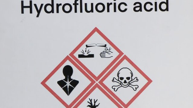 Hydrofluoric acid, Hazardous chemicals and symbols on containers, chemical in industry or laboratory 