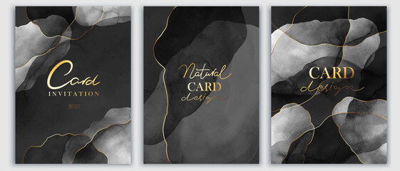 Elegant marble, stone texture. Watercolor, ink vector background collection with white,  grey,  black for cover, invitation template, wedding card, menu design. Monochrome chic backdrop.