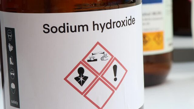 sodium hydroxide, Hazardous chemicals and symbols on containers, chemical in industry or laboratory 