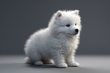 Animal puppy Samoyed, color white, full body.