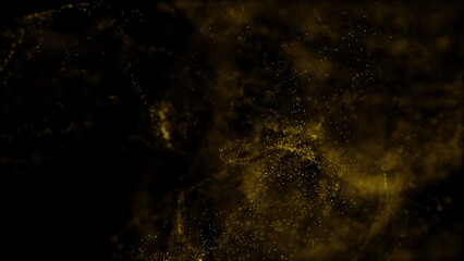 Dust Gold Particles, random motion of particles.On beatiful relaxing Background. Glittering Particles With Bokeh in volumetric light