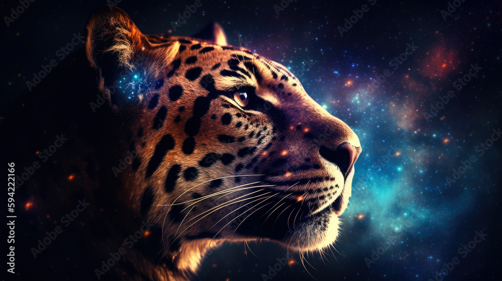 Poster tiger in cosmic space. gnerative ai.