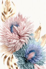 Abstract design with feathers and flowers in pastel colors for prints, postcards or wallpaper. AI
