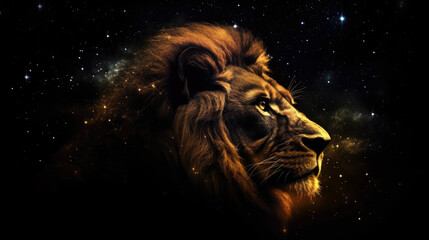 Lion in cosmic space. gnerative ai.