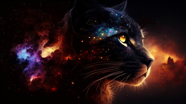 Cat in cosmic space. gnerative ai.