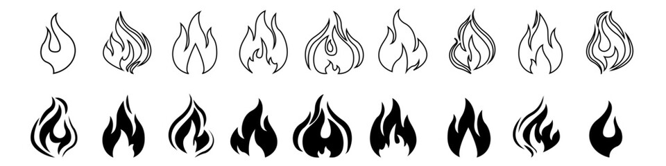 Fire icon vector set. Flame illustration sign collection.