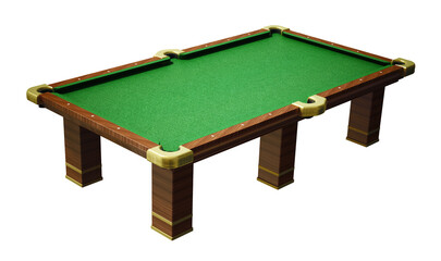 Pool table with green cloth isolated on transparent background.