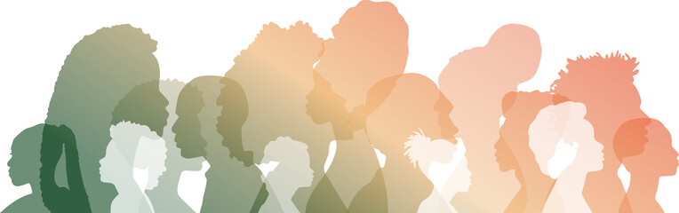 People stand side by side together. Transparent background.