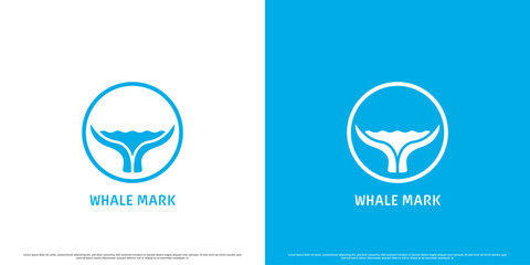 Whale tail logo design illustration. Modern simple flat whale tail creative abstract silhouette. Perfect for underwater travel company web app icon. Whale mark insignia symbol marine animal.