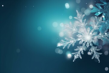 Fototapeta na wymiar Winter Wallpaper with Elegant Crystalline Snowflake. Festive Banner with copy-space. Generative AI