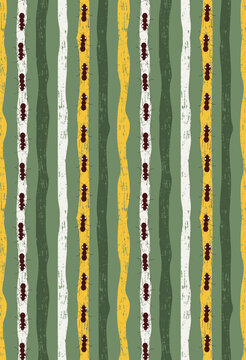 Vertical wavy lines with termites crawling on them. Ants and stripes seamless pattern vector illustration. © irocket