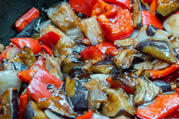Grilled vegetable salad with zucchini, eggplant, onion, pepper and tomato
