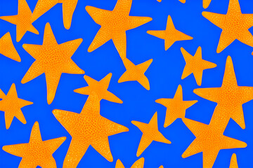 Abstract background with drawing sea stars or starfish on a blue background, created by generative AI