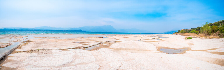 Famous Sirmione at lake Garda, Italy, on a sunny day in springtime. 
