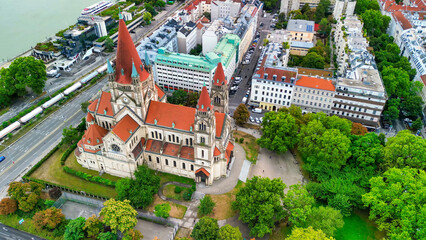 Aerial view of St. Francis of Assisi Church in Vienna