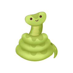 Adorable snake 3d vector illustration. Cute green animal curled up in rings in cartoon style isolated on white background. Animal, nature, wildlife concept