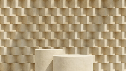 3D display plaster podium background with shadow. Nature minimal pedestal for beauty, cosmetic product presentation. Summer and spring copy space template