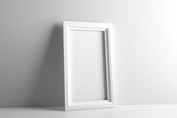 White frame mockup in interior on white wall background. Generative AI