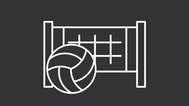 Beach volleyball line animation. Ball and net for game. Summertime activity. Equipment. Loop HD video with chroma key, alpha channel on transparent background, black solid background